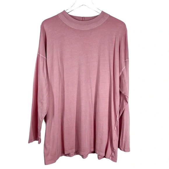 WE THE FREE Pink Long Sleeve Mock Neck oversized T-Shirt Medium - Picture 2 of 9